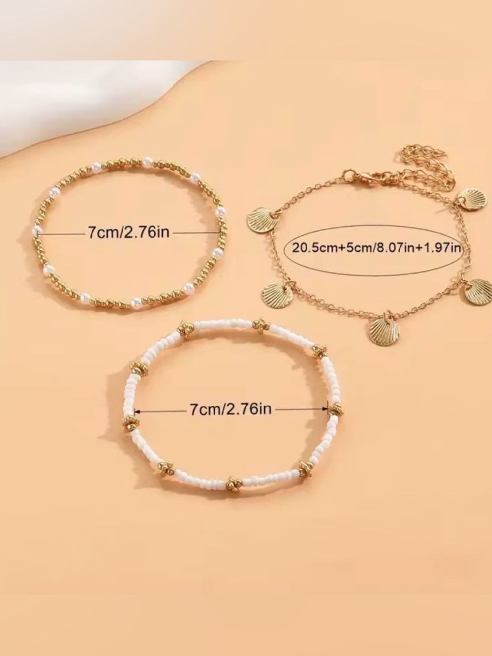 ✨ 3PCS Retro Pearl Beaded Anklet Set | Boho Coastal Summer Vibes ✨ - Picture 4 of 5